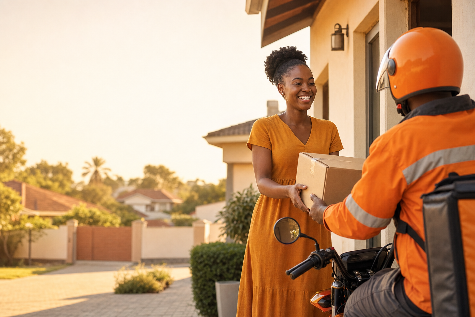 A Jese courier delivering an order to a customer